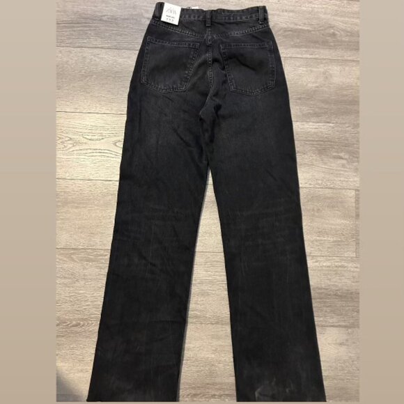 ZARA Black Wide Leg High Rise Full Length Jeans Size US 4 (Tags Attached) - Picture 2 of 2